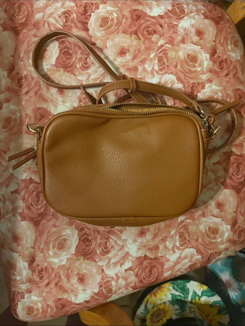 Women's Cream Sherpa Crossbody Bag with Tan Leather Trim